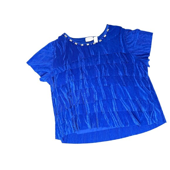 Alfred Dunner 3X Royal Blue Ruffle Blouse Glam Boldwear Textured Shine Top - Picture 11 of 12